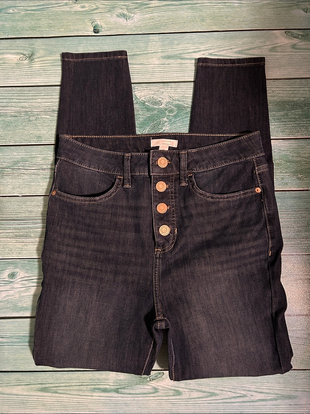 LC Lauren Conrad Dark Indigo High-Rise Button-Fly Jeans